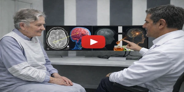 Illustration of an elderly woman at a doctor's appointment for memory loss.